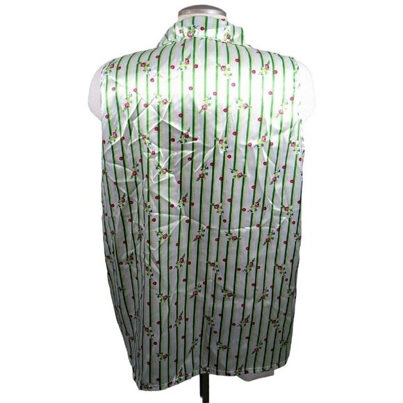 Womens Blouse Size XL Striped Sleeveless Floral Satiny Shiny Button Up Collared - Picture 4 of 6